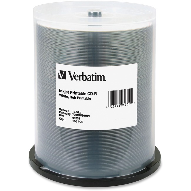 Picture of Verbatim CD-R 700MB 52x White Printable 100 Pack on Spindle