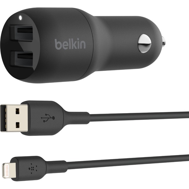 Picture of Belkin 24W Dual USB-A Car Charger + 1m USB-A to Lightning Cable