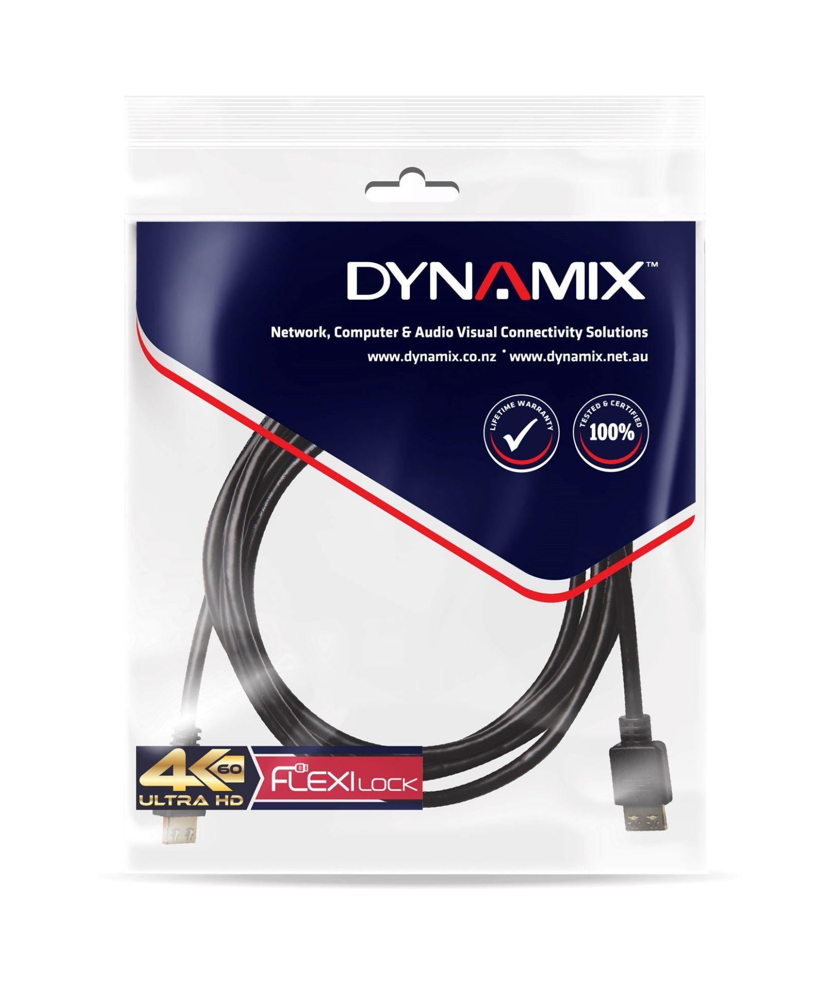 Picture of DYNAMIX 10m HDMI High Speed Flexi Lock Cable with Ethernet. Max Res: 4K2K@30Hz. Supports ARC and 3D. Supports CEC 2.0, 3D, ARC, Ethernet