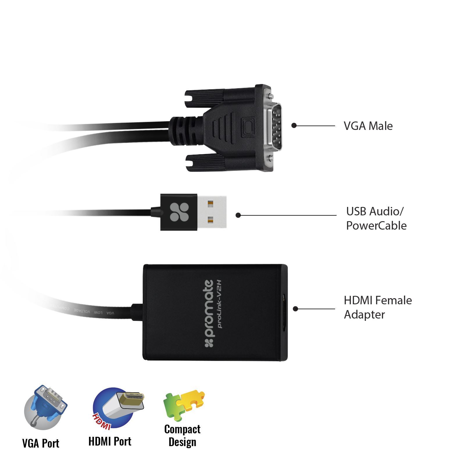 Picture of PROMATE VGA (Male) to HDMI (Female) Display Adaptor Kit with Audio