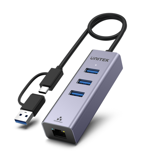 Picture of UNITEK 4-in-1 USB Multi-port Hub with 2-in-1 Connectors (USB-C & USB-A). 