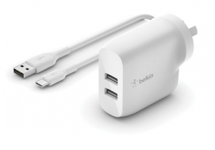 Picture of Belkin BoostUP Charge Dual USB-A 24W Wall Charger with 1m USB-A to USB-C Cable