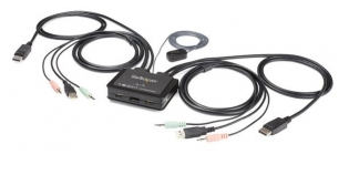 Picture of StarTech 2 Port USB 4K DisplayPort KVM Switch with Built-In Cables