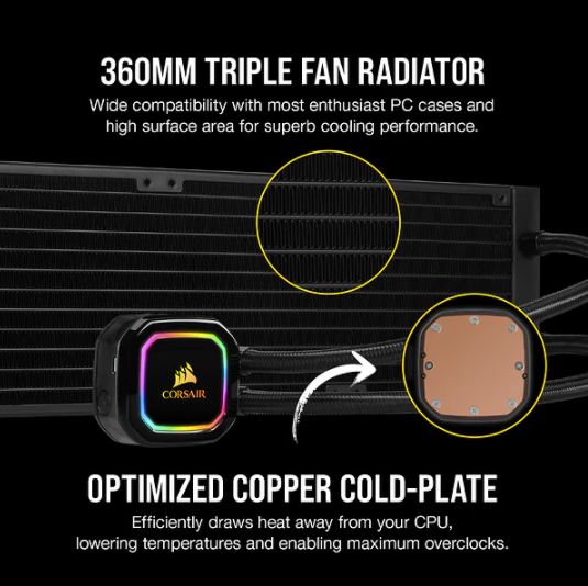 Picture of CORSAIR iCUE H150I RGB PRO XT 360mm RADIATOR TRIPLE 120mm PWM FANS SOFTWARE CONTROL LIQUID CPU COOLER