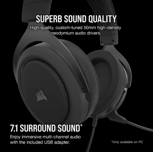 Picture of CORSAIR HS60 PRO SURROUND GAMING HEADSET - BLACK