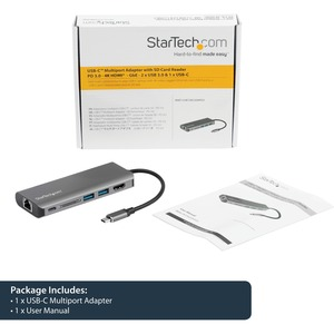 Picture of StarTech USB C Multiport Adapter with HDMI - 4K - Mac / Windows - SD - 2x USB-A - 1x USB-C - 60W PD 3.0 - USB C to USB 3.0 Hub