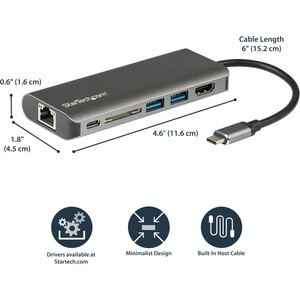 Picture of StarTech USB C Multiport Adapter with HDMI - 4K - Mac / Windows - SD - 2x USB-A - 1x USB-C - 60W PD 3.0 - USB C to USB 3.0 Hub