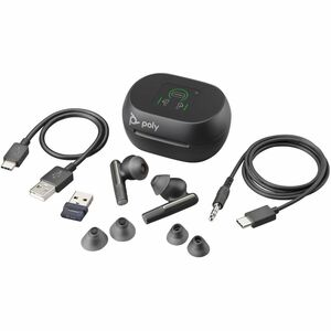 Picture of Poly Voyager Free 60+ UC Carbon Black Earbuds +BT700 USB-A Adapter +Touchscreen Charge Case