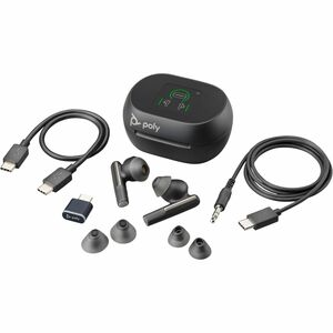 Picture of Poly Voyager Free 60+ UC Carbon Black Earbuds +BT700 USB-C Adapter +Touchscreen Charge Case