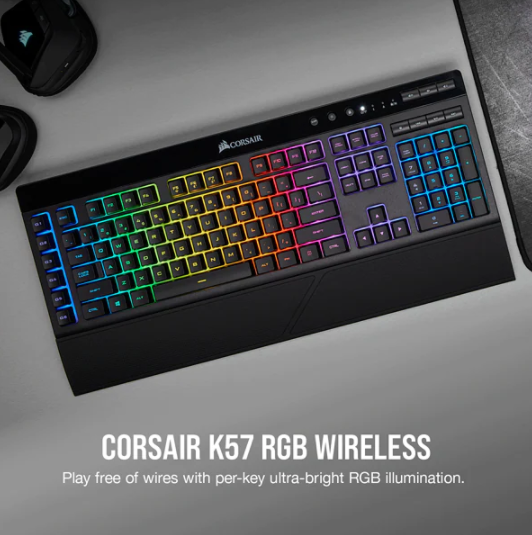 Picture of CORSAIR K57 RGB WIRELESS GAMING KEYBOARD WITH SLIPSTREAM WIRELSS TECHNOLOGY - BLACK