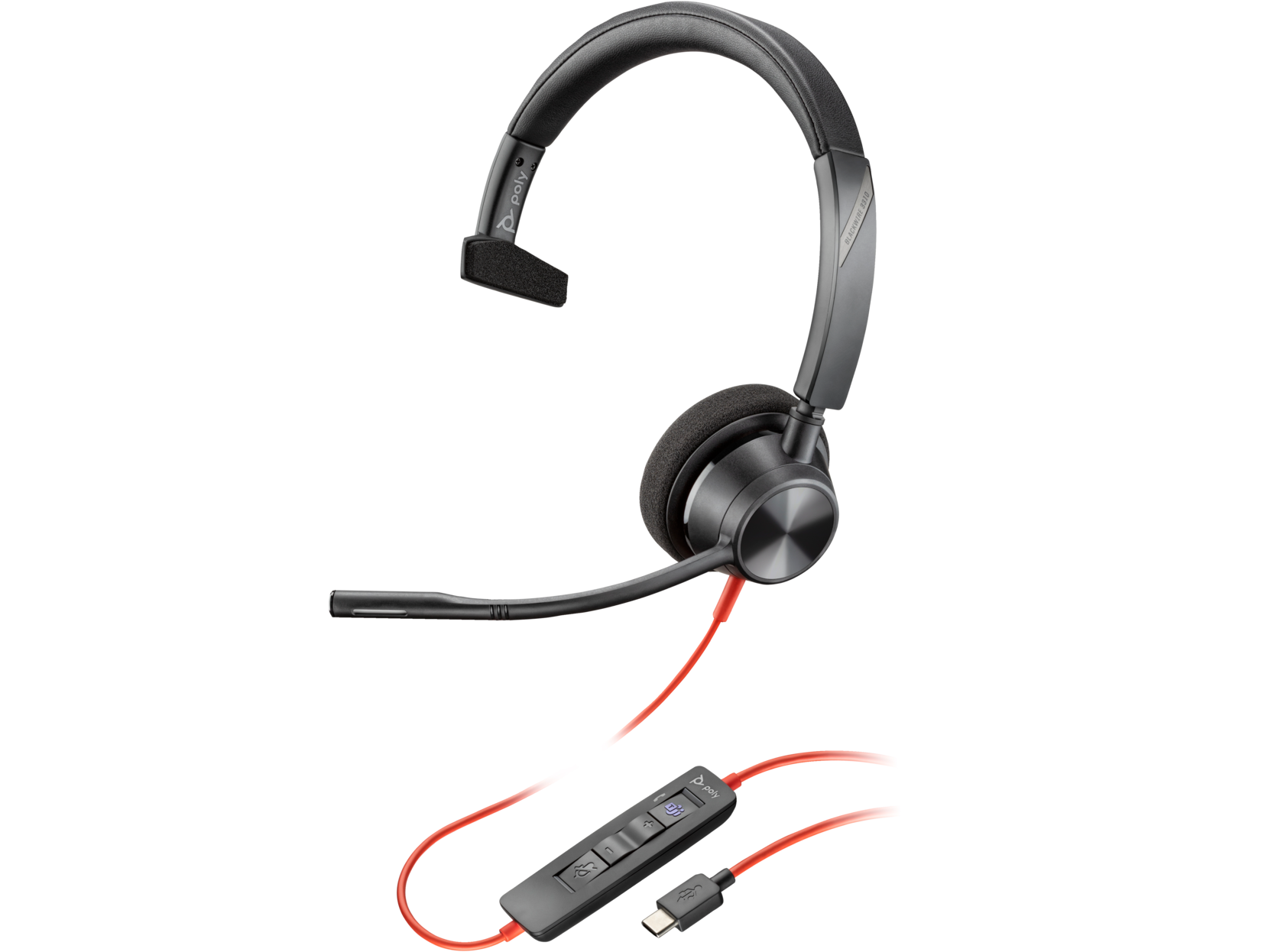 Picture of Poly Blackwire 3310 Monaural Microsoft Teams Certified USB-C Headset +USB-C/A Adapter