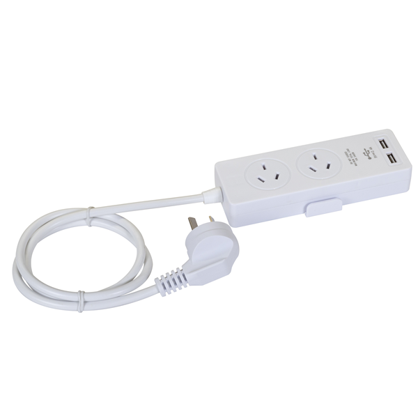 Picture of DYNAMIX 2-way Powerboard with 2x USB 2.4A Rapid Charging Ports White