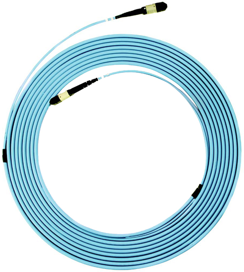 Picture of DYNAMIX 5M OM3 MPO ELITE Trunk Multimode Fibre Cable. POLARITY A Straight Through Cable. Made with ELITE Low Loss Female Connectors