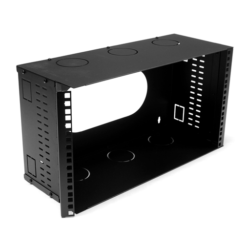 Picture of DYNAMIX 6U 200mm Deep 19' Fully Enclosed Hinged Wall Mount Bracket. Includes Lid & Base Panels. Incorporates Side Venting & Rear Entry Plus Knock Outs on Top, Bottom & Sides. Black Colour