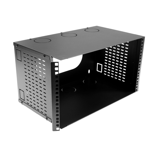 Picture of DYNAMIX 6U 300mm Deep 19' Fully Enclosed Hinged Wall Mount Bracket. Includes Lid & Base Panels. Incorporates Side Venting & Rear Entry Plus Knock Outs on Top, Bottom & Sides. Black Colour