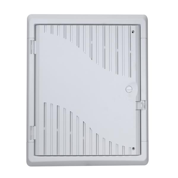 Picture of DYNAMIX 18" Recessed Plastic Network Enclosure, WiFi Ready, Slim Vented Lid, Dual GPO and Cable Entry Knock Outs.
