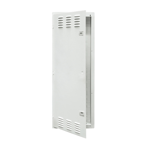 Picture of DYNAMIX 42' FTTH Network Enclosure Recessed Wall Mount with Vented Lid Cable & Dual GPO Knock outs. Installs: 400mm Centre Stud. Cut out OD: 355 x 1067 x 90mm. Incl. Installation Accessories, Earth Kit