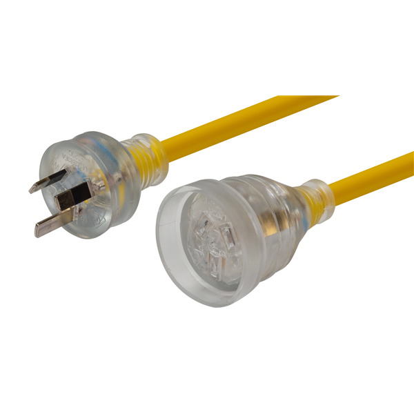 Picture of DYNAMIX 15M 240v Heavy Duty Power Extension Lead (3 Core 1.0mm) Power-On LED in Clear Moulded Plastic 10A Plug