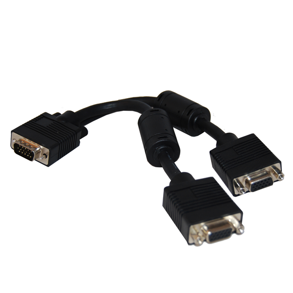 Picture of DYNAMIX 0.15m VGA Splitter Cable. (HD DB15M to 2x HD DB15F) Connect Dual VGA monitors to single VGA output.