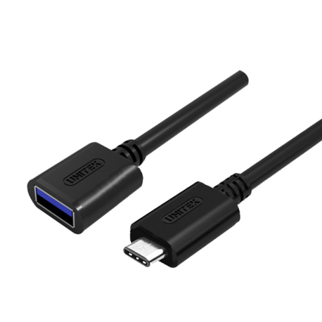 Picture of UNITEK 0.2m USB 3.0 USB-C Male to USB-A Female, OD: 4.0mm, Nickel Plated, Ultra-Compact Cable, Reversible USB-C Connector, Supports Data Transfer Speed up to 5Gbps, Sync & Charging. Black Color