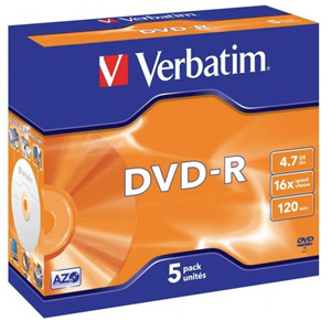 Picture of Verbatim DVD-R 4.7GB 16x 5 Pack with Jewel Cases