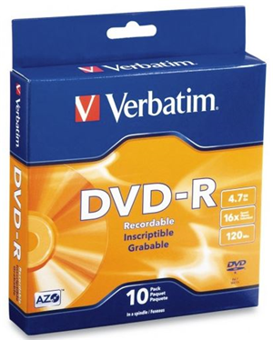 Picture of Verbatim DVD-R 4.7GB 16x 10 Pack on Spindle