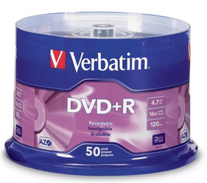 Picture of Verbatim DVD+R 4.7GB 16x 50 Pack on Spindle