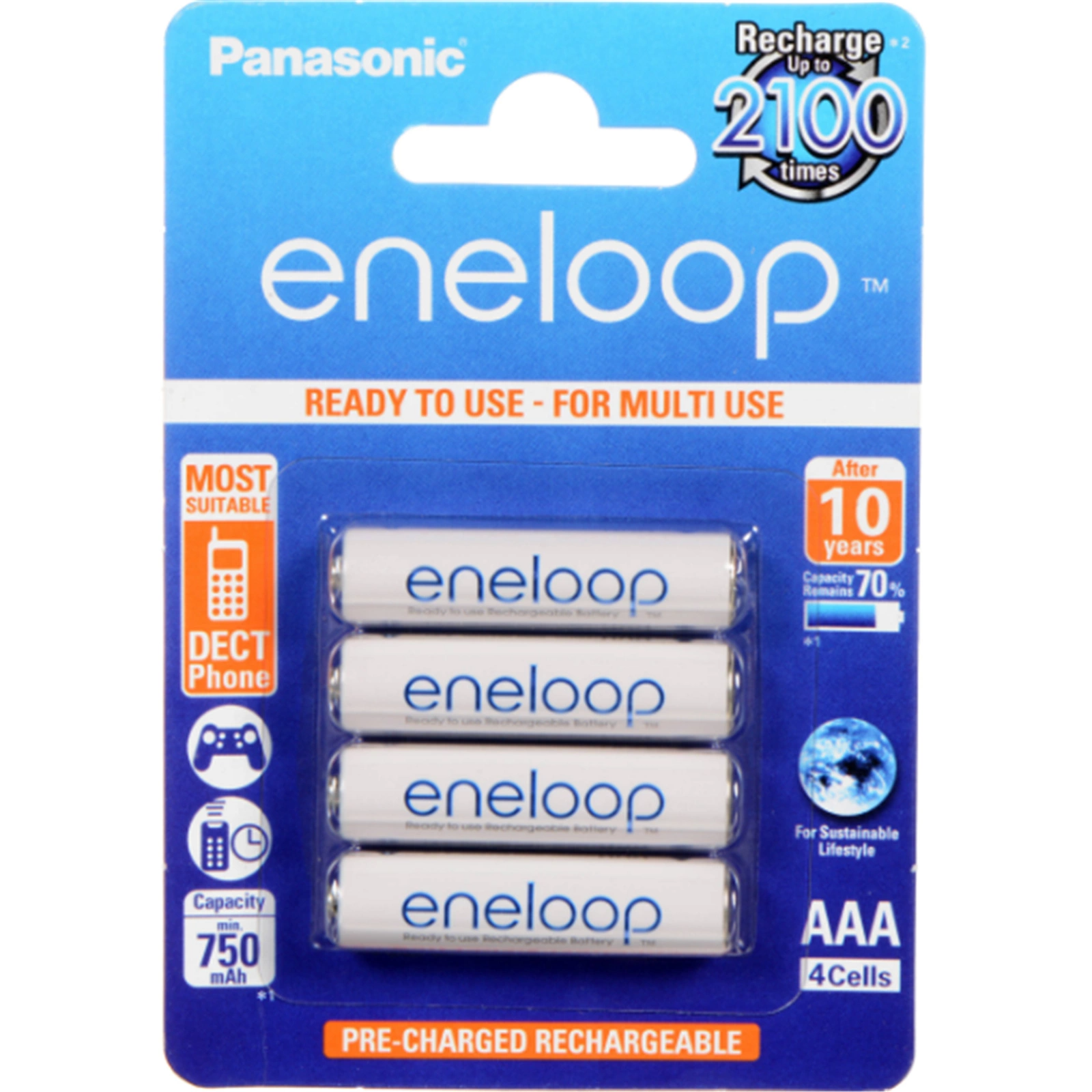 Picture of Panasonic Eneloop AAA 800mAh Rechargeable Batteries 4 Pack