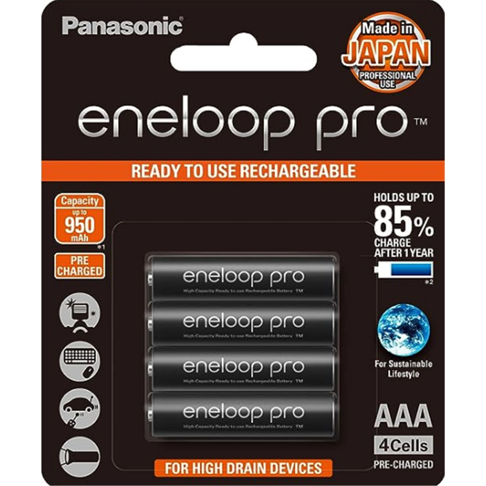 Picture of Panasonic Eneloop PRO AAA 950mAh Rechargeable Batteries 4 Pack