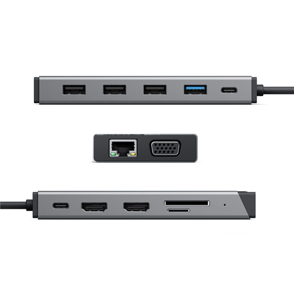 Picture of ALOGIC USB-C 12-IN-1 FHD TRIPLE MINI PT(100W) DOCK- 1 X USB-C 2 X HDMI@60HZ 1 X VGA 1@60HZ X SD 1 X RJ45 4 X USB-A 1 X TYPE-C DATA PORT