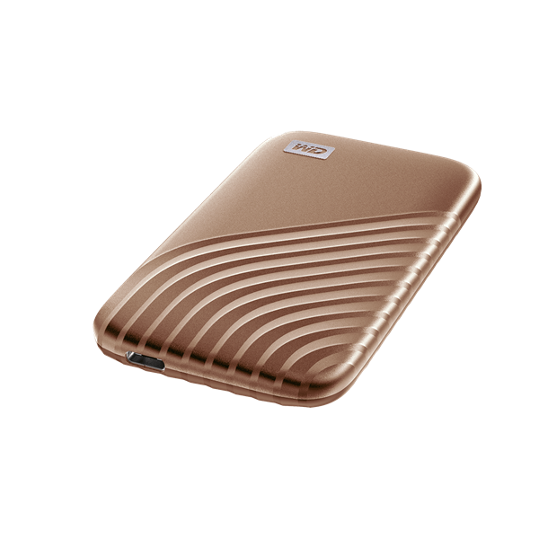 Picture of WD MY PASSPORT SSD 1TB GOLD COLOR USB 3.2 GEN-2 TYPE C & TYPE A COMPATIBLE 1050MB/S (READ) AND 1000MB/S (WRITE) PASSWORD ENABLED 256-BIT AES HA