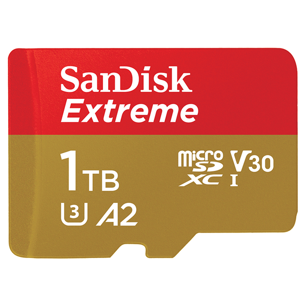 Picture of SANDISK EXTREME MICROSDXC SQXA1 1TB V30 U3 C10 A2 UHS-I 160MB/S R 90MB/S W 4X6 SD ADAPTOR LIFETIME LIMITED