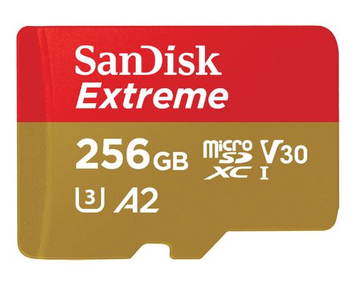 Picture of SANDISK EXTREME MICROSDXC SQXA1 256GB V30 U3 C10 A2 UHS-I 160MB/S R 90MB/S W 4X6 SD ADAPTOR LIFETIME LIMITED