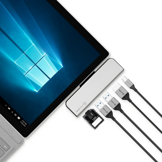 Picture of ALOGIC SURFACE PRO DOCK PORTABLE - HDMI (4K@30HZ) MINI DISPLAYPORT (4K@60HZ) 2 X USB 3.0 (USB-A) MICRO SD AND SD CARD READER - SILVER