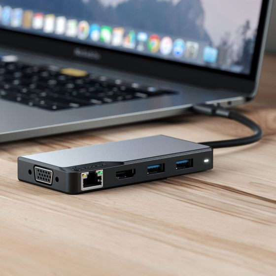 Picture of ALOGIC USB-C FUSION MAX 6-IN-1 HUB - 1 X HDMI 4K@30HZ 1 X VGA 2 X USB-A (USB 3.0) 1 X GIGABIT ETHERNET 1 X USB-C - SPACE GREY