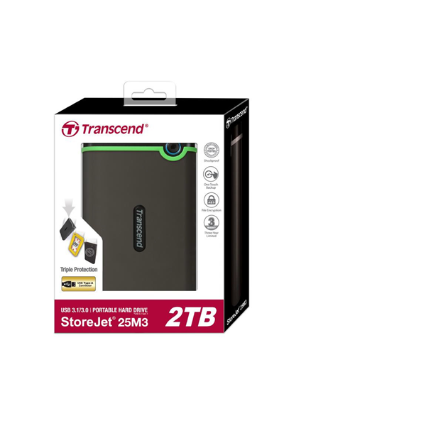 Picture of TRANSCEND STOREJET 2.5 INCH 2TB USB 3.0 ANTI-SHOCK EXTERNAL HARD DISK DRIVE (GREY) SLIM